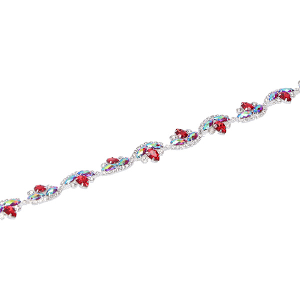 Rhinestonekedja Färgad Blomma‑Form DIY Sömnad Hantverk för Kläder Skor Väska Dekoration Röd+Silver Bas
