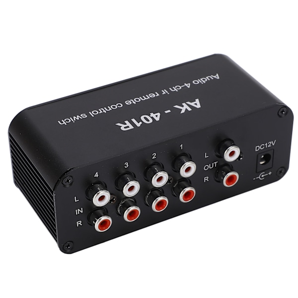 1 Indgang 4 Udgang Lydkontakt - DC 12V RCA Signalvælger & Splitter med Fjernbetjening