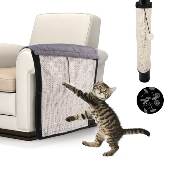 Cat Scratcher Sofa med Elastiske Bolde Legetøj og Cat Claw Sofa - Naturlig Sisal - Cat Scratcher Sofa, der beskytter alle slags møbler