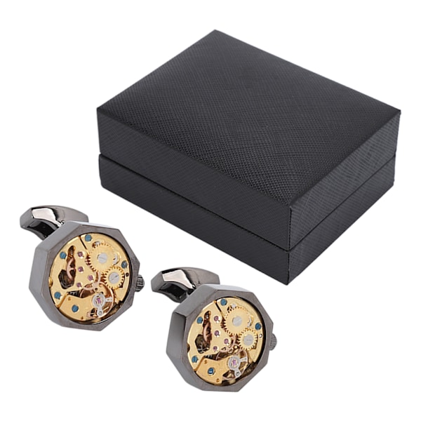 2 Pieces Men's Cufflinks with Watch Movement Design in Silver and Black, Made of Fadeless Brass with Polished Surface, Ideal for Weddings and Meetings