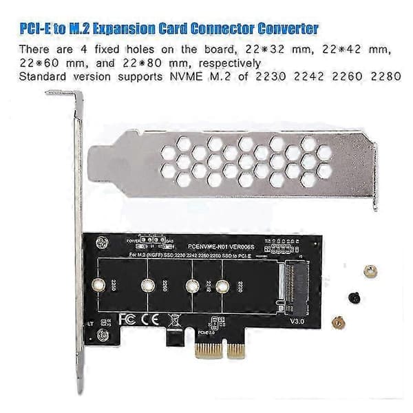 M.2 PCIe-adapter, M.2 til PCI E3.0 X1 utvidelseskort, M2 SSD NGFF NVME (M-nøkkel) til PCIe 3.0 x 1 for stasjonær PC