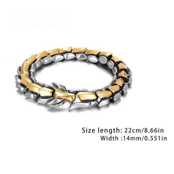 Vintage Silver Dragon Bone Armband - 14mm Bred, 22cm Längd - Herrar Hip Hop Dragon Head Design