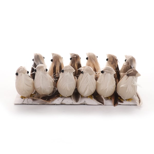 Set med 12 Julgransfågelprydnader i Förpackningslåda, Fjäder & Skummaterial, Mått: 10x4cm