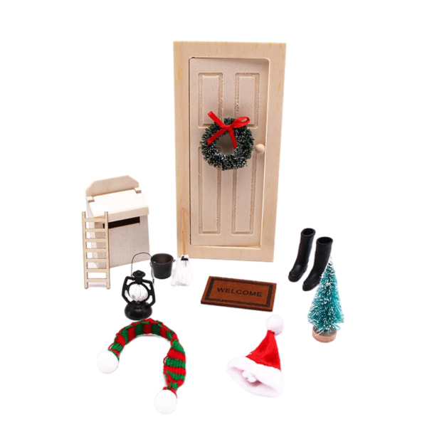 12 st Mini Tomte Dörrtillbehör Julset Julstövlar Lykta Dekorativ Krans Stege Kvast Juldockhusset