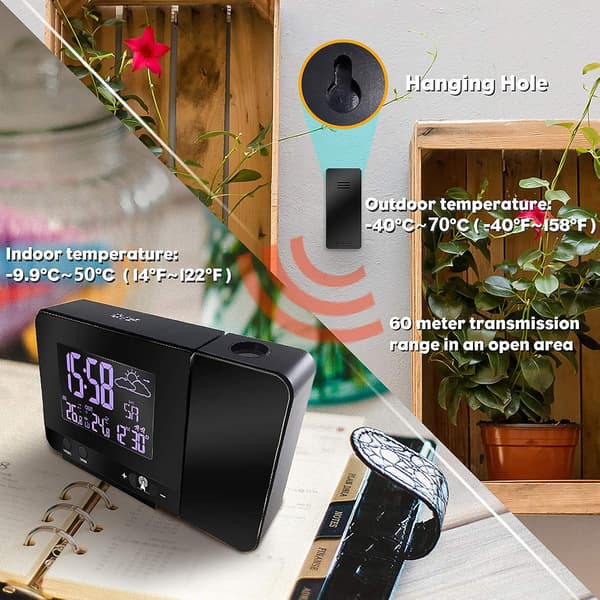 [02]Projection Alarm Clock Digital Clock Projector with Indoor/Outdoor