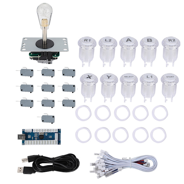822B Yksittäinen DIY-arkadipeliohjainlisävarustepaketti arkadille / taistelupeleille kotikäyttöön USB-sarja amerikkalaistyylisessä (läpinäkyvä)