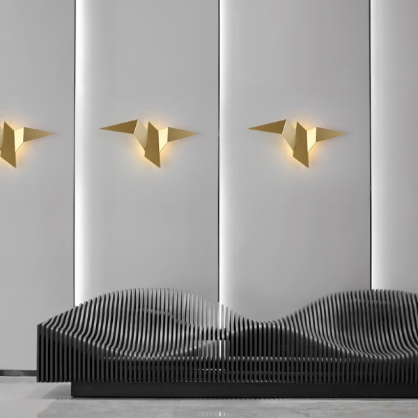 Modern LED flygande fågellampa för vardagsrum i sovrum (12,8 tum) (guld)