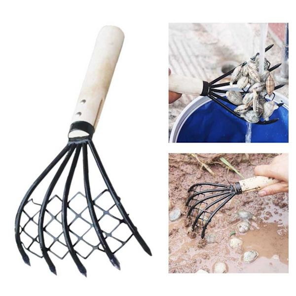 Hage rake, sjørake, strandskjellgraving sjømatverktøy, nettfisking snegle skall rake svart