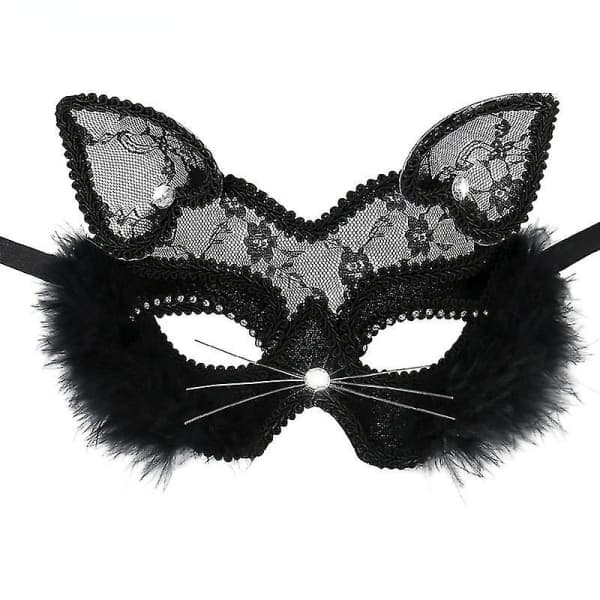 Svart katteøyemaske, egnet for jule- og halloweenfester