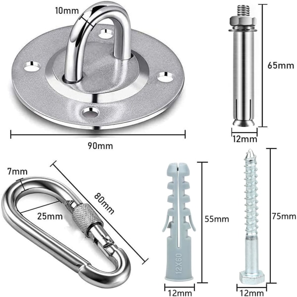 2 kpl raskas kattokoukku, ripustustuolin kattokoukku, seinäkiinnityskoukku riippumatolle, jooga, ripustustuoli ja nyrkkeilysäkki, karabiini ja fi