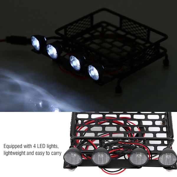 Takstativ Bagasjebærer Med LED-lys Rund For SCX10 1/10 RC Bil (4 Hvit)