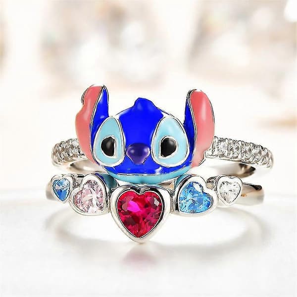 Lilo & Stitch Ringe Mousserende Hjerte Cubic Zirconia Ring Kvinder Mode Smykker Gave 6