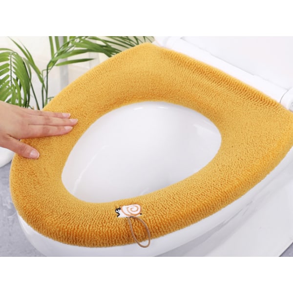 (Gul) Toalettsitsöverdrag med handtag - Tjock toalettsitsdyna för badrum - Mjuk, Tjock, Stretchig, Tvättbar, Passar alla ovala toalettsitsar