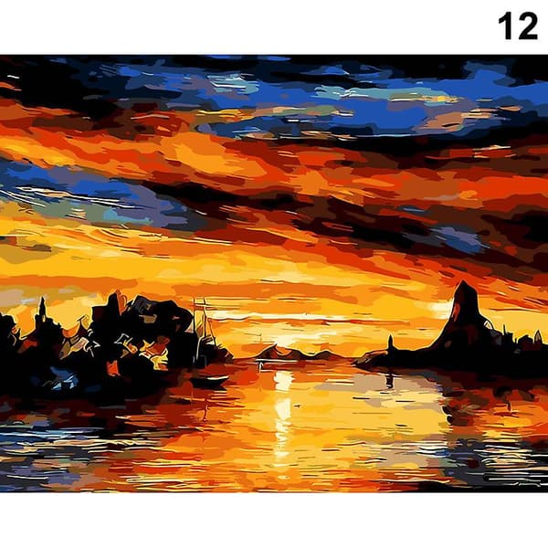 Maleri efter tal Scenery DIY Oliemaling efter tal Gade Landskab Lærredsmaling Kunstbilleder Boligindretning 1