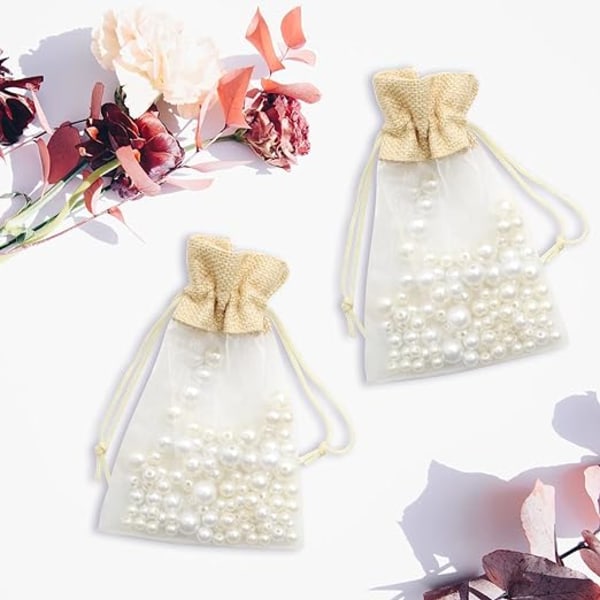 Jute Organza-poser, 24 deler 10×15 cm Organza-gaveposer med gjenbrukbar snor for bryllup, smykker, godteri, festivaler