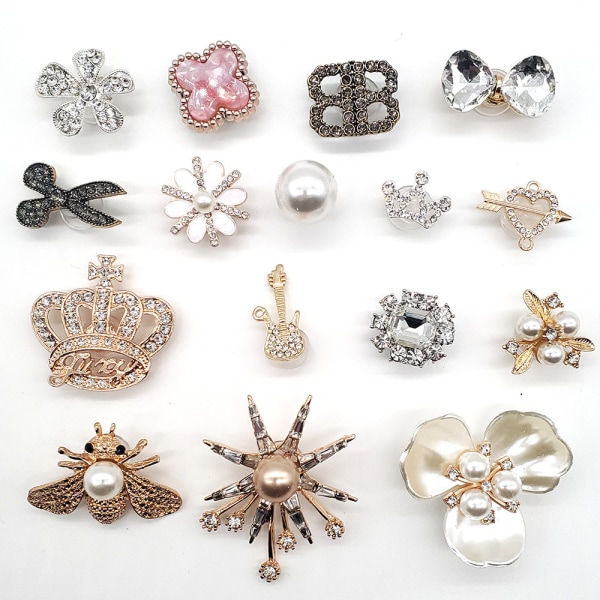 16 stykker 3D træsko Sandaler Ornamenter(Flower Pearl Crown), Sko Charms, Søde Sko Ornamenter til Træsko Sko Sandal Armbånd DIY