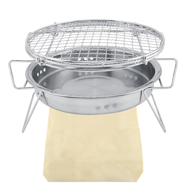Mini Grill i Rostfritt Stål, Bärbar Vikbar Rund Grill för Utomhus Campinggård