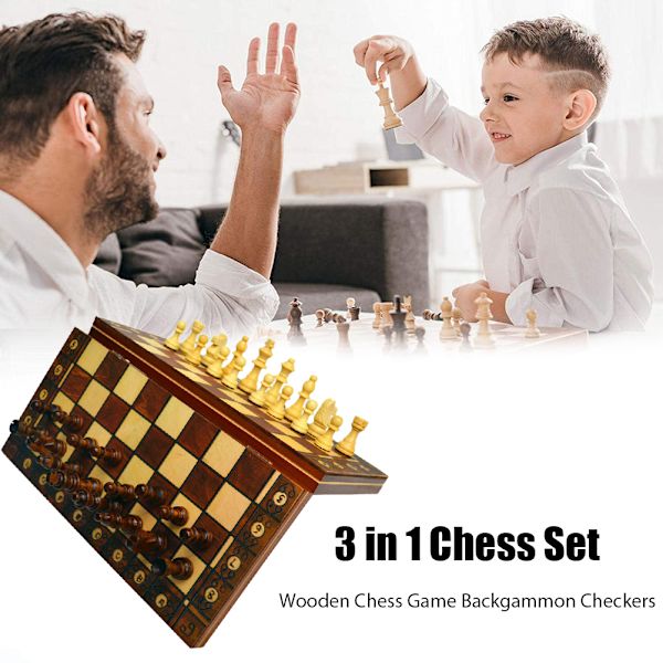 3-i-1 Trä Schackspel Bärbar Schackset Schack Backgammon Damspel för inomhus Trä Schackspel