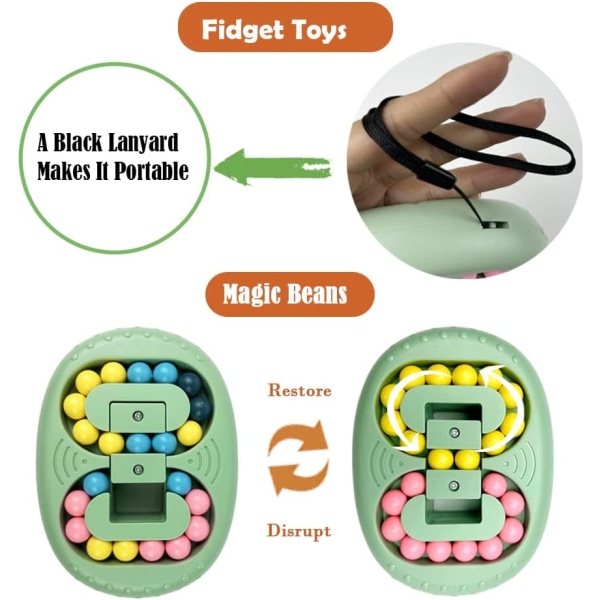 Magic Beans - Mind Games - Magic Beans (Grøn) - Rubik's Cube - Stresslindring og angstreduktion - Julegaver til voksne og børn