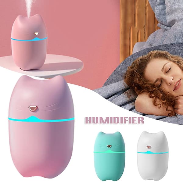 260 ml Mini Bärbar Dimluftfuktare Supertyst med LED-lampor för sovrum White