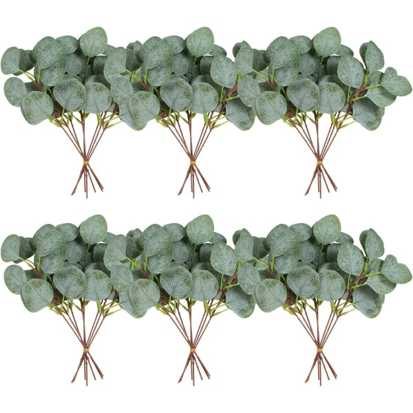 40 kappaletta keinotekoista vihertymistä eukalyptuksen varsi hopea dollari eukalyptuksen lehdet väärennetyt varret ja lehdet kasvi sopii perhe häämaljakko Center B