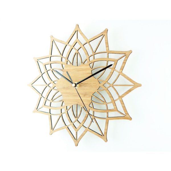 Lotus Bambus Blomster Vegg Klokke Naturlig Tre Vegg Hengende Bord Kvarts Mute Clock