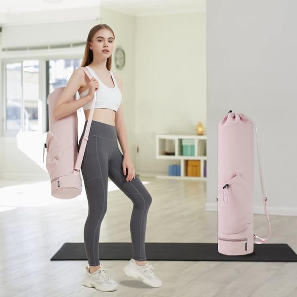Yogamattväska med vattenflaskficka och våtficka, rosa, 78x19cm