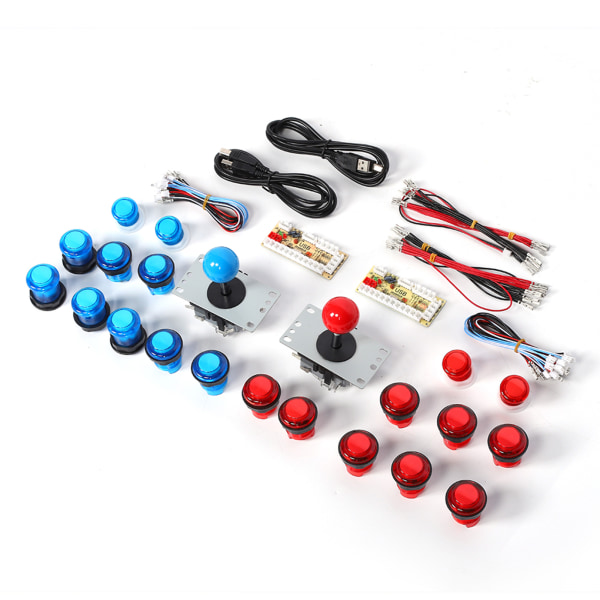 DIY Arcade Joystick Kit USB Chip Controller 5V med opplyste trykknapper uten forsinkelse (rød blå)- W