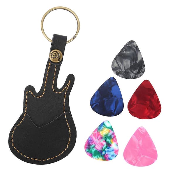 【02】Bärbar läder mässing gitarrplektrumväska hållare black