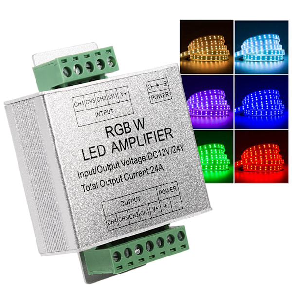 DC12-24V 24A RGBW Signalforstærker med 4-kanals udgang - Aluminiumskal LED-stribe Controller