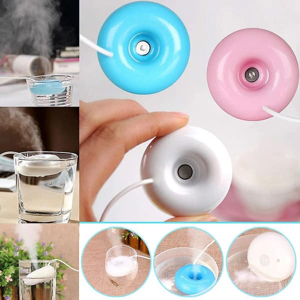 Mini luftfugter bærbar donuts USB luftfugter renser til hjemmekontor skrivebord White