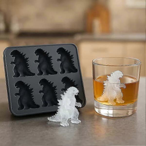 Godzilla Dinosaur Isbitsform, 6-håls Dinoformad Isbitsbricka, Isbitsmaskin för Party Cocktail Drycker White