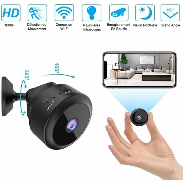 Spionkamera, HD trådløst overvågningskamera 1080P minikamera på batterier Nanny-sportskamera med bevægelsesdetektor, udendørs/indendørs kamera med Recordi