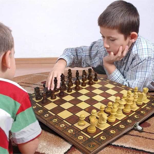 3 i 1 träschackspel Bärbart schackset Schackbackgammon dam för inomhus schackspel i trä