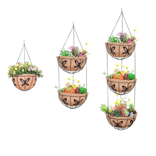 (Kan skiktas) Kokosnötpalms tre-lagers hängande korg flerlagers blomkorg - tre-lagers spets hängande korg 12 tum förpackningsstorlek 31*31*16cm