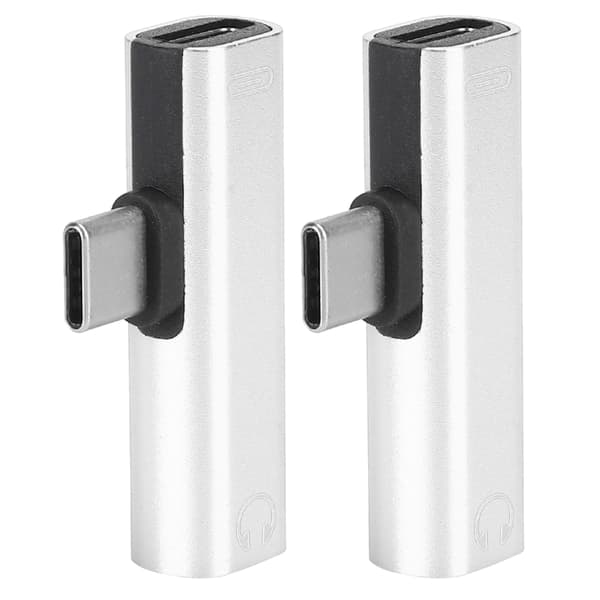 2 stk. 2 i 1 Type C til 3,5 mm Audio Lader Headset Adapter Sølv
