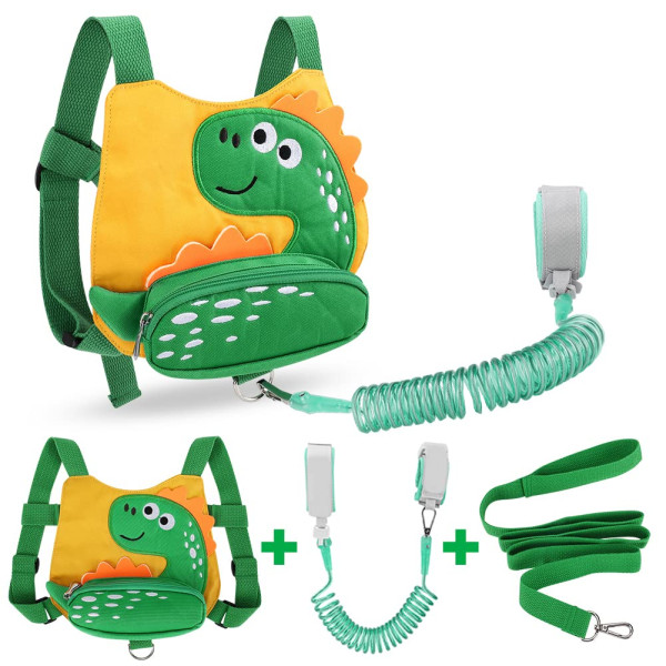 (Keltainen) Toddler valjaat, jossa on Anti Lost Wrist Link, Söpöt Dinosaur Kids -valjaat rannekkeella Rannekoru Hihnahihnat Baby Walki