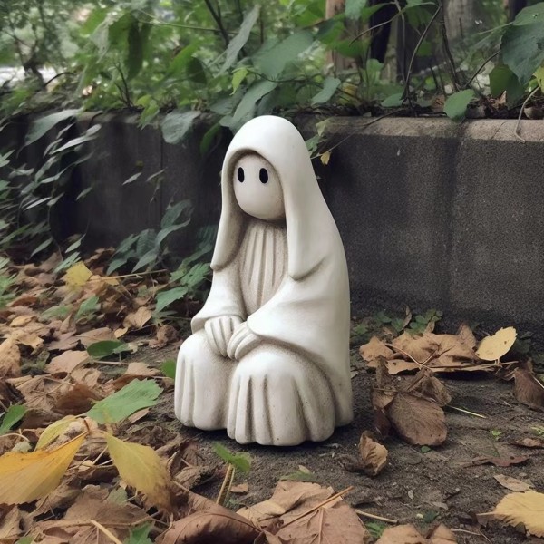 Valkoinen Halloween-puutarhaveistos, pelottava puutarhapatsas, kodin sisustus