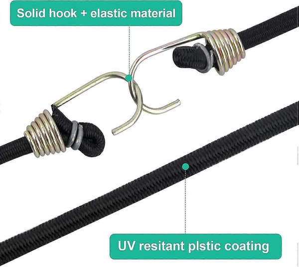 Pakke med 10 elastiske stropper, bagasjestropper med kroker, korte elastiske stropper