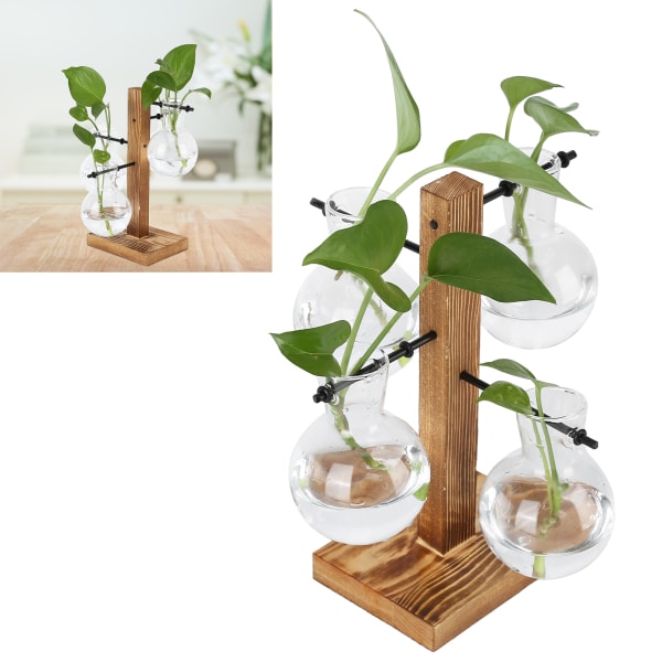 Innovativ hydroponisk vase med trestativ gjennomsiktig skrivebordsblomstvase for hjemmet