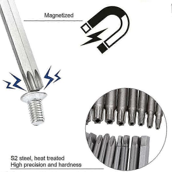 Bitsett langt, magnetisk bitsett 20 stk 100 mm, Torx Bit T8-T40, Hex Bit H2-H6, PH1 PH2, PZ2, Slotted B