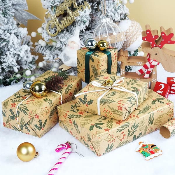 Presentpapper - Julklapp med figurer 43 x 300cm 1 Rulle för barn Kraft Brun_yu
