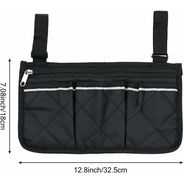 Väska för (svart, 32,5 x 18 cm) rullstol med fickor, rullstolssidoarmstödsväska, förvaringsväska för rullstolstillbehör och skoter