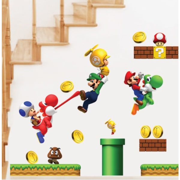 2 pakke for Nintendo New Super Mario Bros Bygg en scene skrell og stikk veggdekor på soverommet Dekor-klistremerke Super Mario-klistremerke