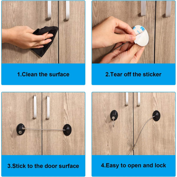 Musta - 2-pakkaus jääkaapin oven lukko Täyskumilukko Pakastimen oven laatikon lukko Lasten turvakaapin lukko avaimella
