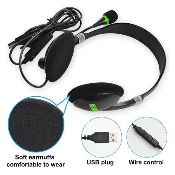 USB Headset med mikrofon, støjreducerende til erhverv, callcenter, kontor, computer
