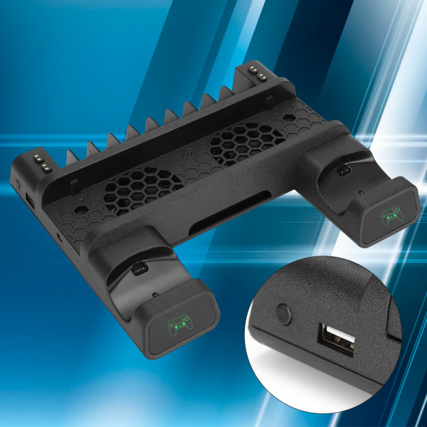 Multifunktionell värmeavledning Fläktbas Lagringsställkontroller Dubbel laddare med LED-ljusfäste för PS4/SLIM/PS4 PRO