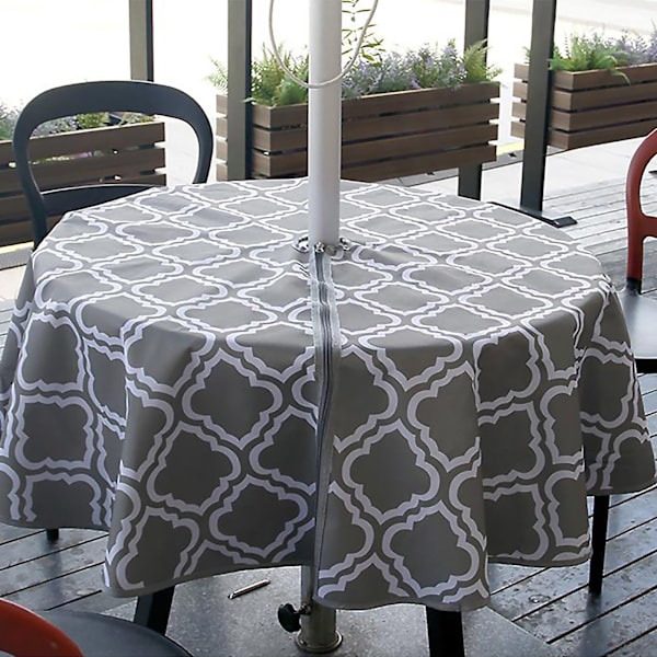 Terrassbordduk för ute, vattentät och oljebeständig, med dragkedja och hål för paraply (blommönster, rund, 150*150CM)