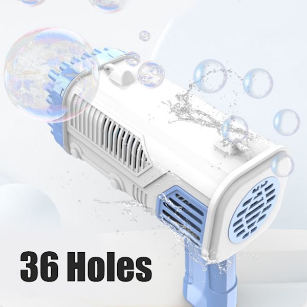 Bubbelblåsare 36 Hål Elektrisk Bubbelskytte Leksak med Ljus Bärbar Fläkt Automatisk Bubbelmaskin Sommar Utomhus Leksak Present till Barn