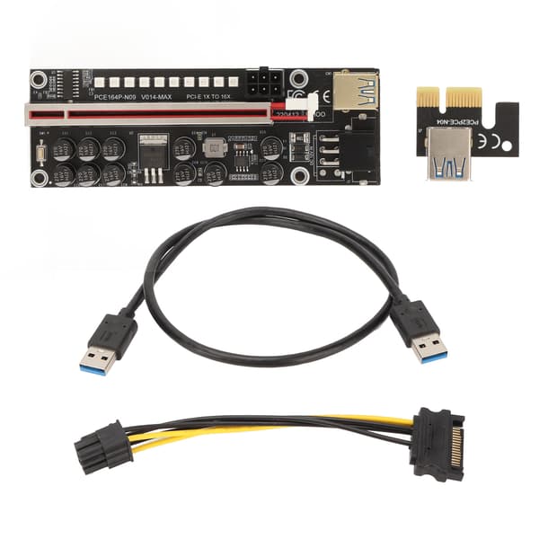 PCIe Riser-kort 6-bens strømadapter 1X 4X 8X 16X USB Plug and Play Sort